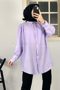 Modalamelif Büzgülü Salaş Gömlek Lila