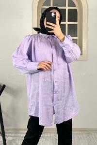 Modalamelif Büzgülü Salaş Gömlek Lila
