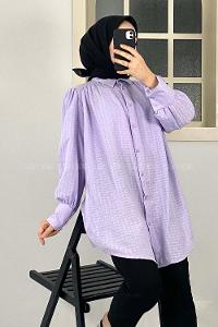 Modalamelif Büzgülü Salaş Gömlek Lila