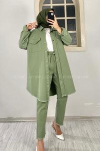 Modalamelif Etek Ucu Püsküllü Ceket Pantolon Takım Çağla Yeşili