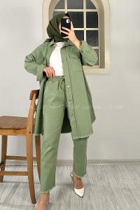 Modalamelif Etek Ucu Püsküllü Ceket Pantolon Takım Çağla Yeşili