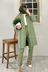 Modalamelif Etek Ucu Püsküllü Ceket Pantolon Takım Çağla Yeşili
