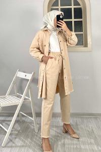 Modalamelif Etek Ucu Püsküllü Ceket Pantolon Takım Taş