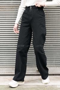 Lamelif Bel Lastikli Bol Paça Jean Siyah