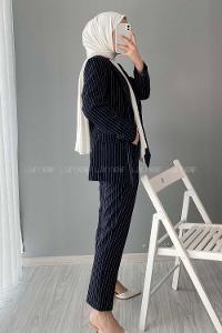 Modalamelif Çizgili Ceket Pantolon İkili Takım Lacivert