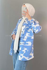 Modalamelif kamuflaj Desen Kot Ceket Açık Mavi