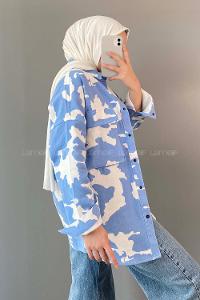 Modalamelif kamuflaj Desen Kot Ceket Açık Mavi