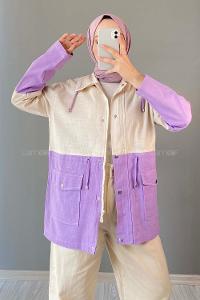 Modalamelif Renk Garnili Keten Ceket Lila