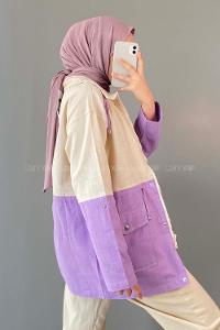 Modalamelif Renk Garnili Keten Ceket Lila