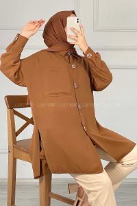 Modalamelif Tek Cepli Ayrobin Gömlek Acı Kahve