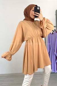 Modalamelif Balon Kol Ayrobin Tunik Camel