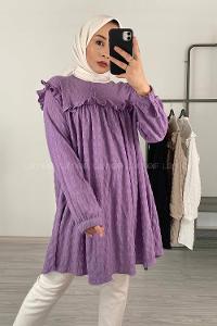 Modalamelif Hakim Yaka Gofre Tunik Eflatun