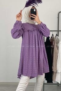 Modalamelif Hakim Yaka Gofre Tunik Eflatun