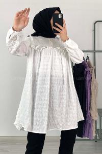 Modalamelif Hakim Yaka Gofre Tunik Ekru