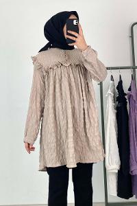 Modalamelif Hakim Yaka Gofre Tunik Vizonrengi