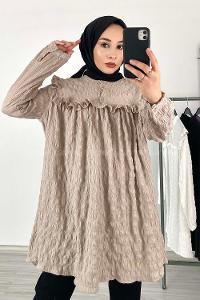 Modalamelif Hakim Yaka Gofre Tunik Vizonrengi