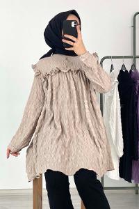 Modalamelif Hakim Yaka Gofre Tunik Vizonrengi