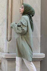 Modalamelif Kol Lastikli Fırfırlı Tunik Çağla Yeşili