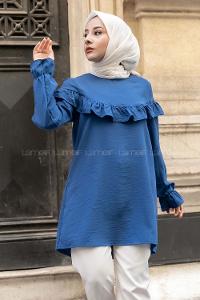 Modalamelif Kol Lastikli Fırfırlı Tunik İndigo