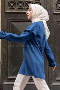 Modalamelif Kol Lastikli Fırfırlı Tunik İndigo