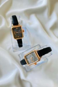 Modalamelif Vintage Siyah Gold Çerçeve Saat