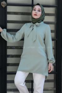 Modalamelif Yaka Bağlamalı Ayrobin Tunik Çağla