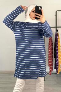 Modalamelif Yatay Çizgili Tunik Açık Mavi