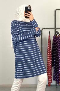 Modalamelif Yatay Çizgili Tunik Açık Mavi