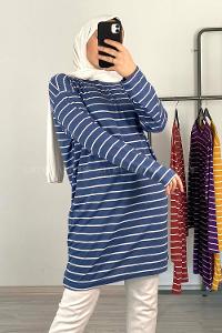 Modalamelif Yatay Çizgili Tunik Açık Mavi