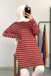 Modalamelif Yatay Çizgili Tunik Gül