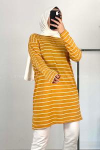 Modalamelif Yatay Çizgili Tunik Hardal Sarısı
