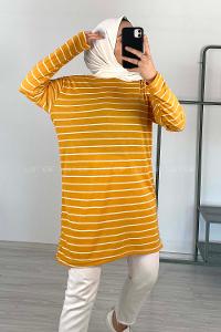 Modalamelif Yatay Çizgili Tunik Hardal Sarısı