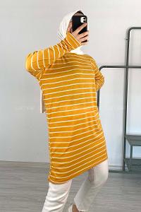 Modalamelif Yatay Çizgili Tunik Hardal Sarısı