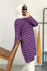 Modalamelif Yatay Çizgili Tunik Mor