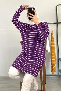 Modalamelif Yatay Çizgili Tunik Mor