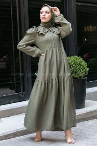 Modalamelif Bebe Yaka Fırfırlı Elbise Haki