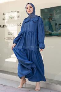 Modalamelif Bebe Yaka Fırfırlı Elbise İndigo