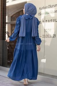 Modalamelif Bebe Yaka Fırfırlı Elbise İndigo