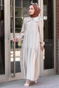 Modalamelif Bebe Yaka Fırfırlı Elbise Taş Rengi