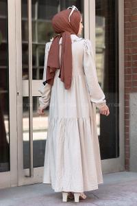 Modalamelif Bebe Yaka Fırfırlı Elbise Taş Rengi