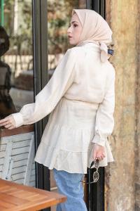 Modalamelif Bel Bağcıklı Fırfırlı Tunik Taş