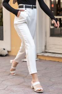 Modalamelif Beli Lastikli Kemerli Havuç Pantolon Ekru