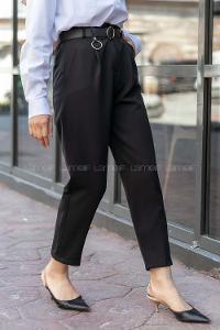 Modalamelif Beli Lastikli Kemerli Havuç Pantolon Siyah