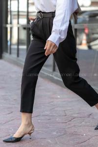 Modalamelif Beli Lastikli Kemerli Havuç Pantolon Siyah