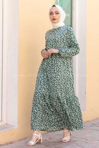 Modalamelif Gelincik Desenli Kaşkorse Elbise Çağla