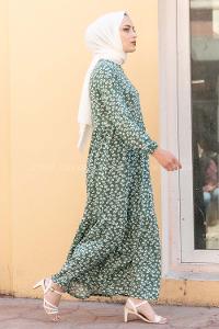 Modalamelif Gelincik Desenli Kaşkorse Elbise Çağla