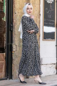 Modalamelif Gelincik Desenli Kaşkorse Elbise Siyah