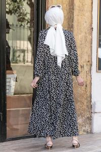 Modalamelif Gelincik Desenli Kaşkorse Elbise Siyah