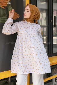 Modalamelif Hakim Yaka Desenli Tunik Sütlü Kahve