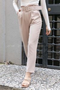 Modalamelif Kaplama Kemerli Pantolon Taş Rengi